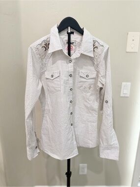 Roar Destined Metallic Pinstripe Embellished Western Shirt Rodeo Cowgirl Western